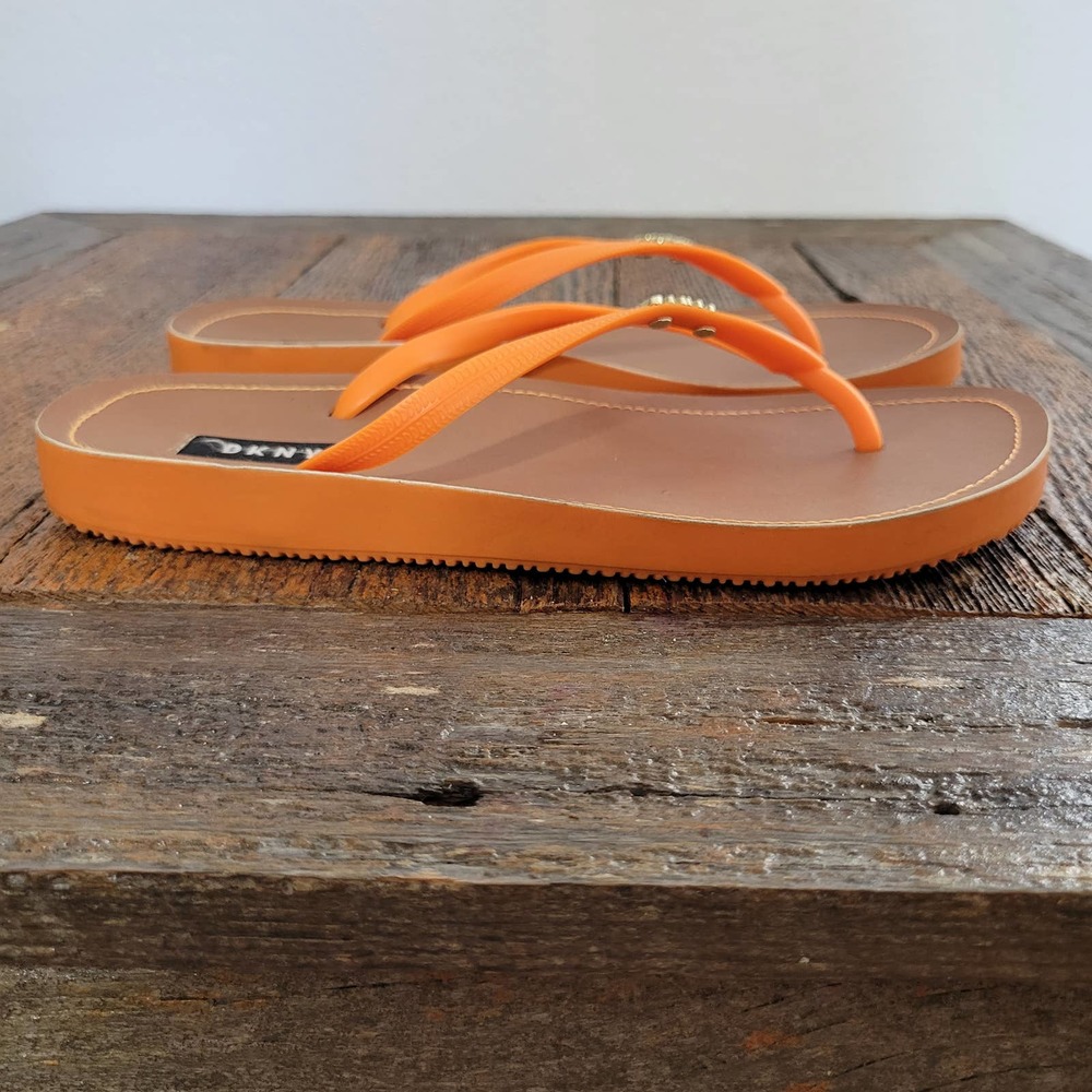 DKNY 'Madi' Orange Flip Flop Logo Thong Sandals